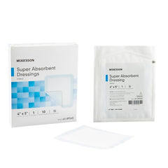 Super Absorbent Dressing 4 X 5 Inch Polyethylene / NonWoven Polypropylene / Cellulose / Superabsorber Rectangle Sterile