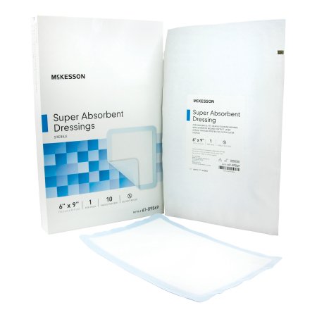 Super Absorbent Dressing 6 X 9 Inch Polyethylene / NonWoven Polypropylene / Cellulose / Superabsorber Rectangle Sterile