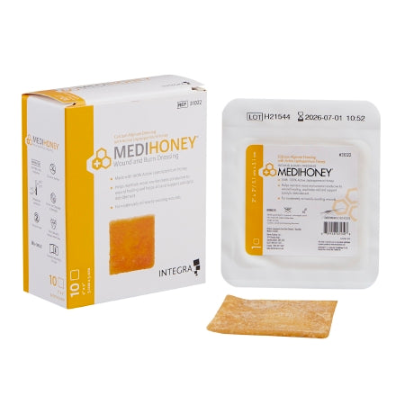 Honey Impregnated Wound Dressing MEDIHONEY® 2 X 2 Inch Calcium Alginate Active Leptospermum Honey Sterile