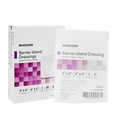 Composite Barrier Island Dressing Water Resistant 6 X 6 Inch Polypropylene / Rayon 4 X 4 Inch Pad Sterile