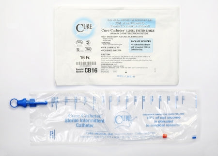 Intermittent Catheter Tray Cure Catheter™ Closed System / Straight Tip 16 Fr. Without Balloon