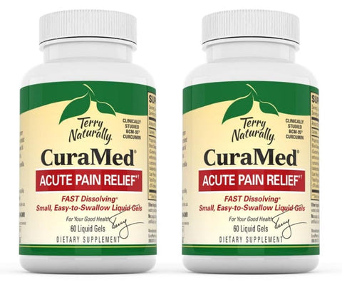 Terry Naturally CuraMed Acute Pain Relief, 60 Liquid Gels - with BCM-95 Curcumin, BOS-10 Boswellia & Black Sesame Seed Oil - Small, Easy to Swallow, Fast Dissolving - Non-GMO - 30 Servings