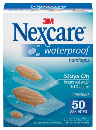 Adhesive Strip Nexcare™ Wateproof 7/8 X 1-1/16 Inch / 1-1/4 X 2-1/2 Inch / 1-1/16 X 2-1/4 Inch Plastic / Film Rectangle Clear / Tan Sterile