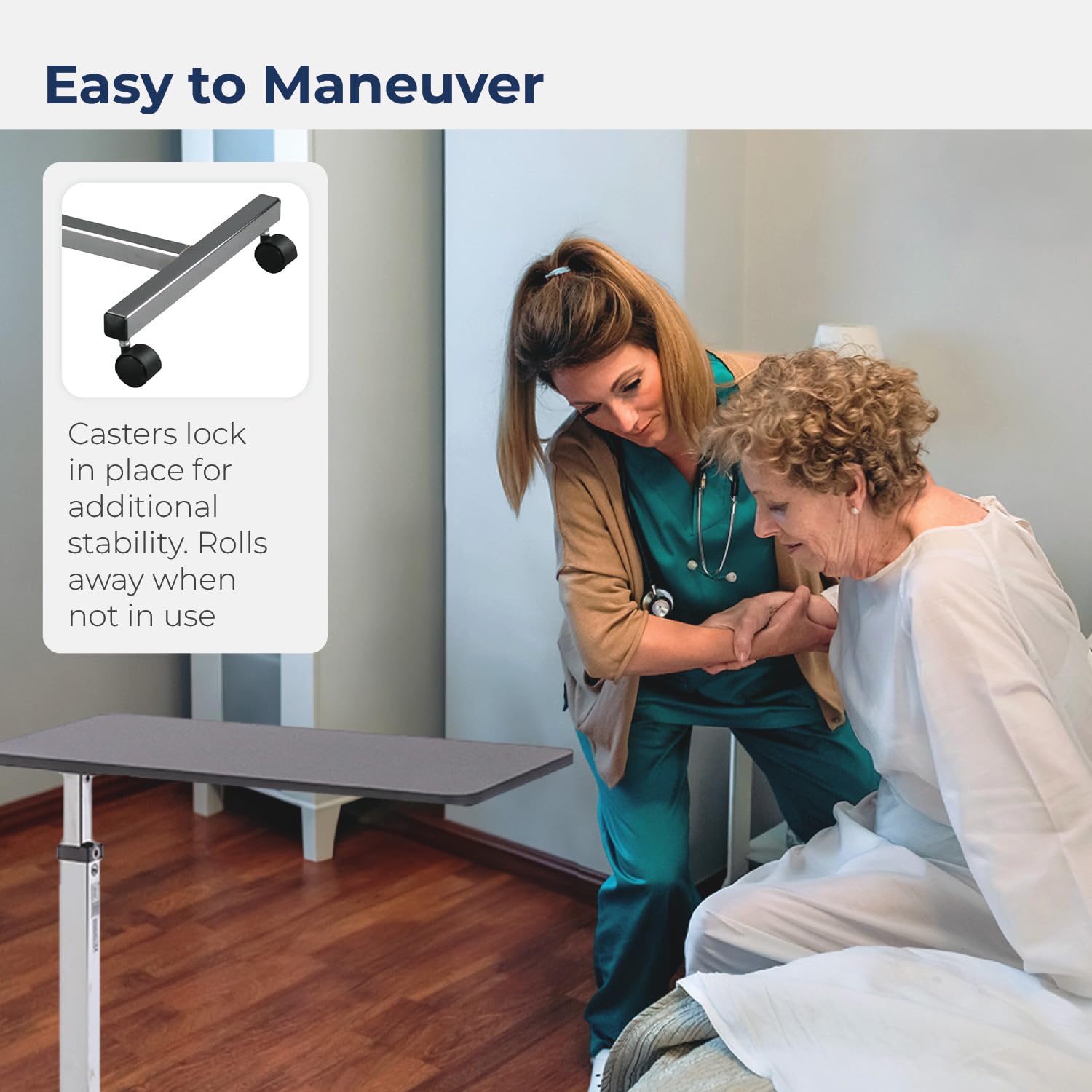 Drive Medical 13067 Adjustable Non Tilt Top Overbed Table With Wheels Gilgal Medical Supplies Inc