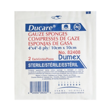 Gauze Sponge Ducare Cotton 8-Ply 4 X 4 Inch Square Sterile
