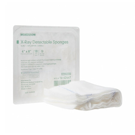 X-Ray Detectable Gauze Sponge Cotton 16-Ply 4 X 8 Inch Rectangle Sterile