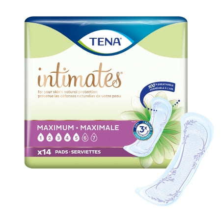 Bladder Control Pad TENA® Intimates™ Maximum Long 13 Inch Length Heavy Absorbency Dry-Fast Core™ One Size Fits Most Adult Female Disposable