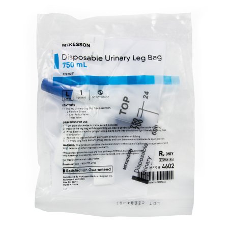 Urinary Leg Bag McKesson Anti-Reflux Valve Sterile 750 mL Vinyl