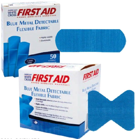 Metal Detectable Adhesive Strip American® White Cross 1-3/4 X 2 Inch Fabric Fingertip Blue Sterile