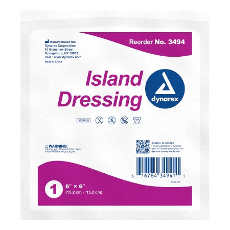 Adhesive Dressing Dynarex 6 X 6 Inch Nonwoven / Cotton Square White Sterile