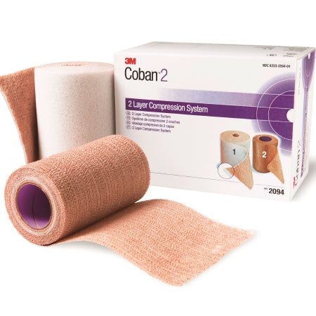 2 Layer Compression Bandage System 3M™ Coban™ 2 2-9/10 Yard X 4 Inch / 4 Inch X 5-1/10 Yard 35 to 40 mmHg Self-adherent / Pull On Closure Tan / White NonSterile