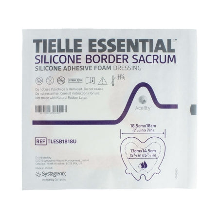Silicone Foam Dressing TIELLE ESSENTIAL™ 7 X 7-1/4 Inch Sacral Silicone Adhesive with Border Sterile