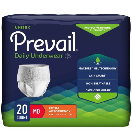 Unisex Adult Absorbent Underwear Prevail® Daily Underwear Pull On with Tear Away Seams Disposable Moderate Absorbency