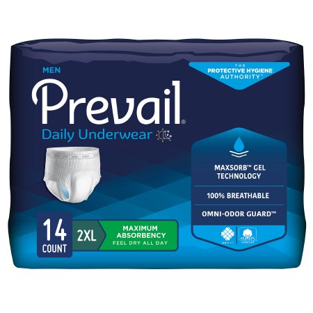 Male Adult Absorbent Underwear Prevail® Men's Daily Underwear Pull On with Tear Away Seams Disposable Heavy Absorbency