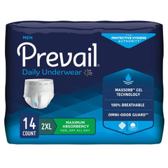 Male Adult Absorbent Underwear Prevail® Men's Daily Underwear Pull On with Tear Away Seams Disposable Heavy Absorbency