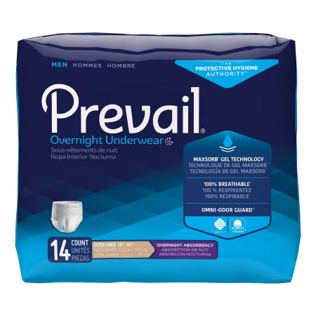 Male Adult Absorbent Underwear Prevail® Men's Overnight Pull On with Tear Away Seams X-Large Disposable Heavy Absorbency