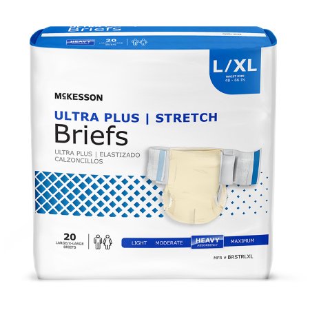 Unisex Adult Incontinence Brief Ultra Plus Stretch Large / X-Large Disposable Heavy Absorbency